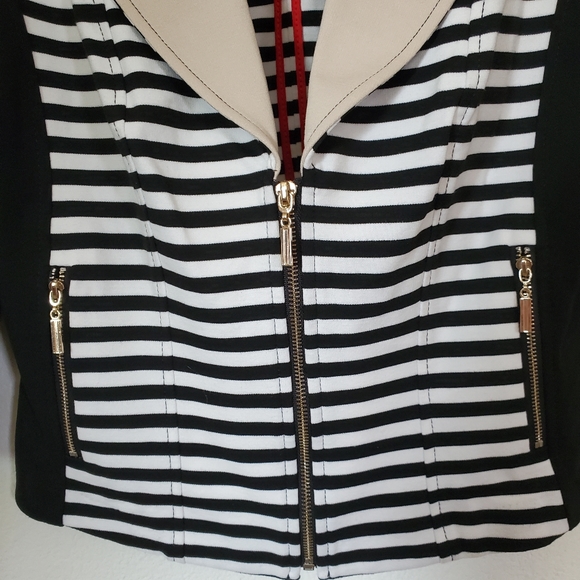 10 White House Black Market Stripe Zip Faux Motorcycle Jacket Blazer - Picture 7 of 11
